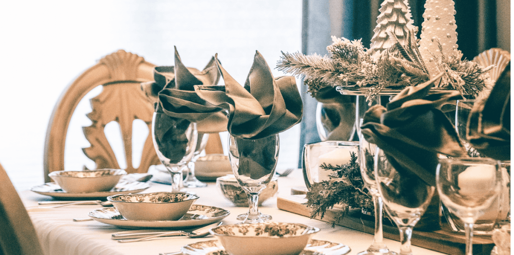 A beautiful holiday dinner table set