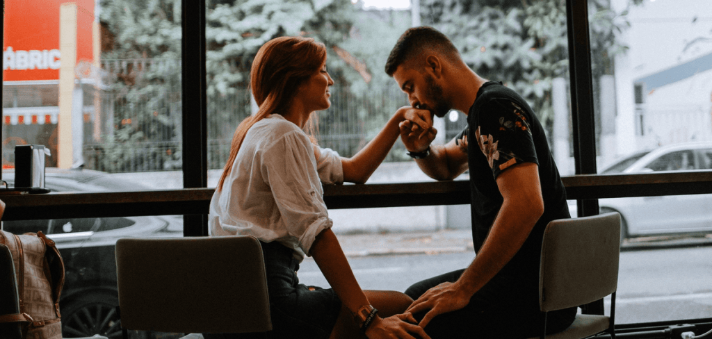 A man and woman on an old school date