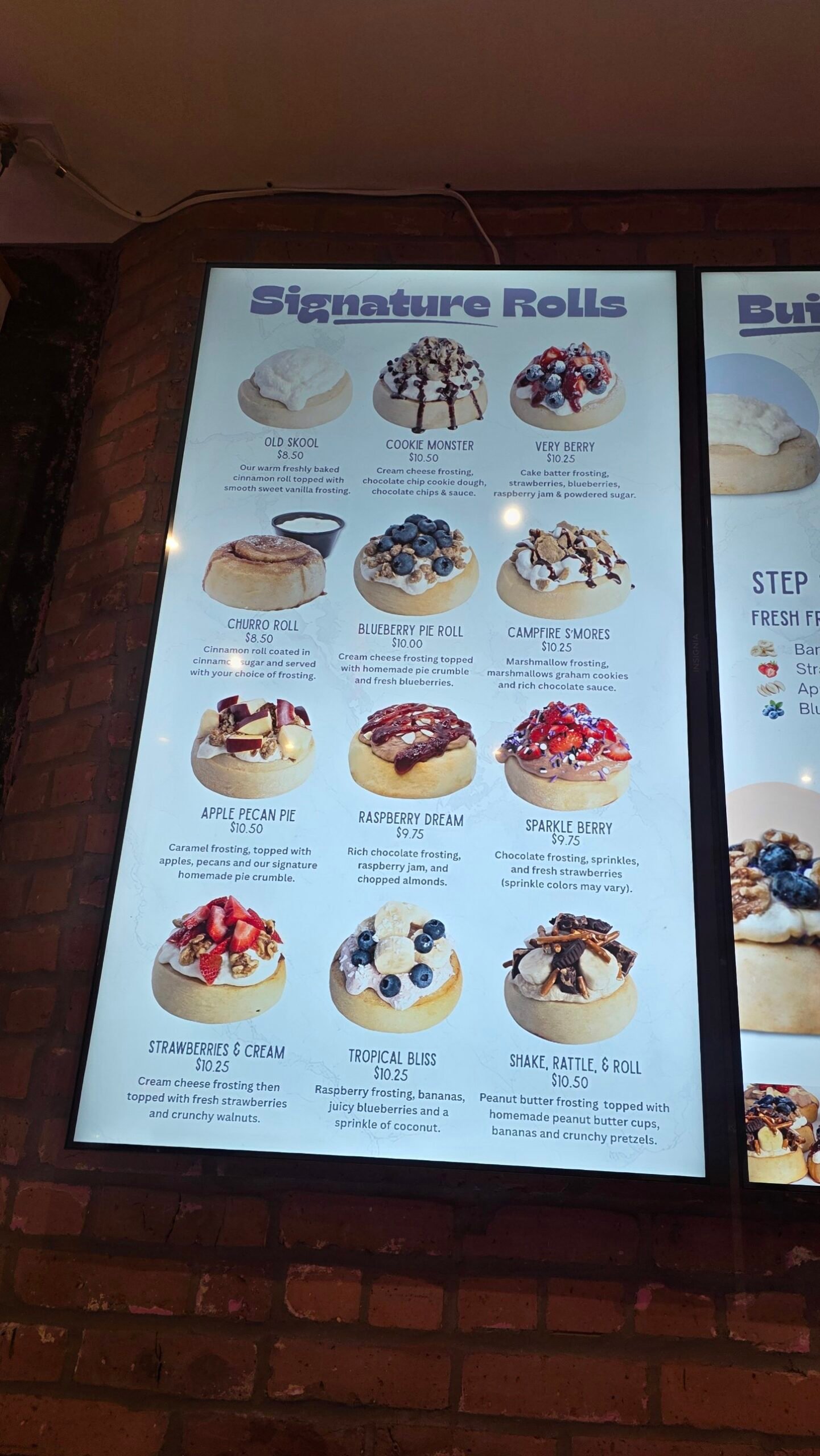 Cinnaholic Signature Rolls menu board