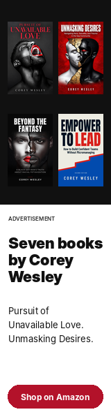 Advertisement: Seven books by Corey Wesley, including Pursuit of Unavailable Love and Unmasking Desires. Shop on Amazon.