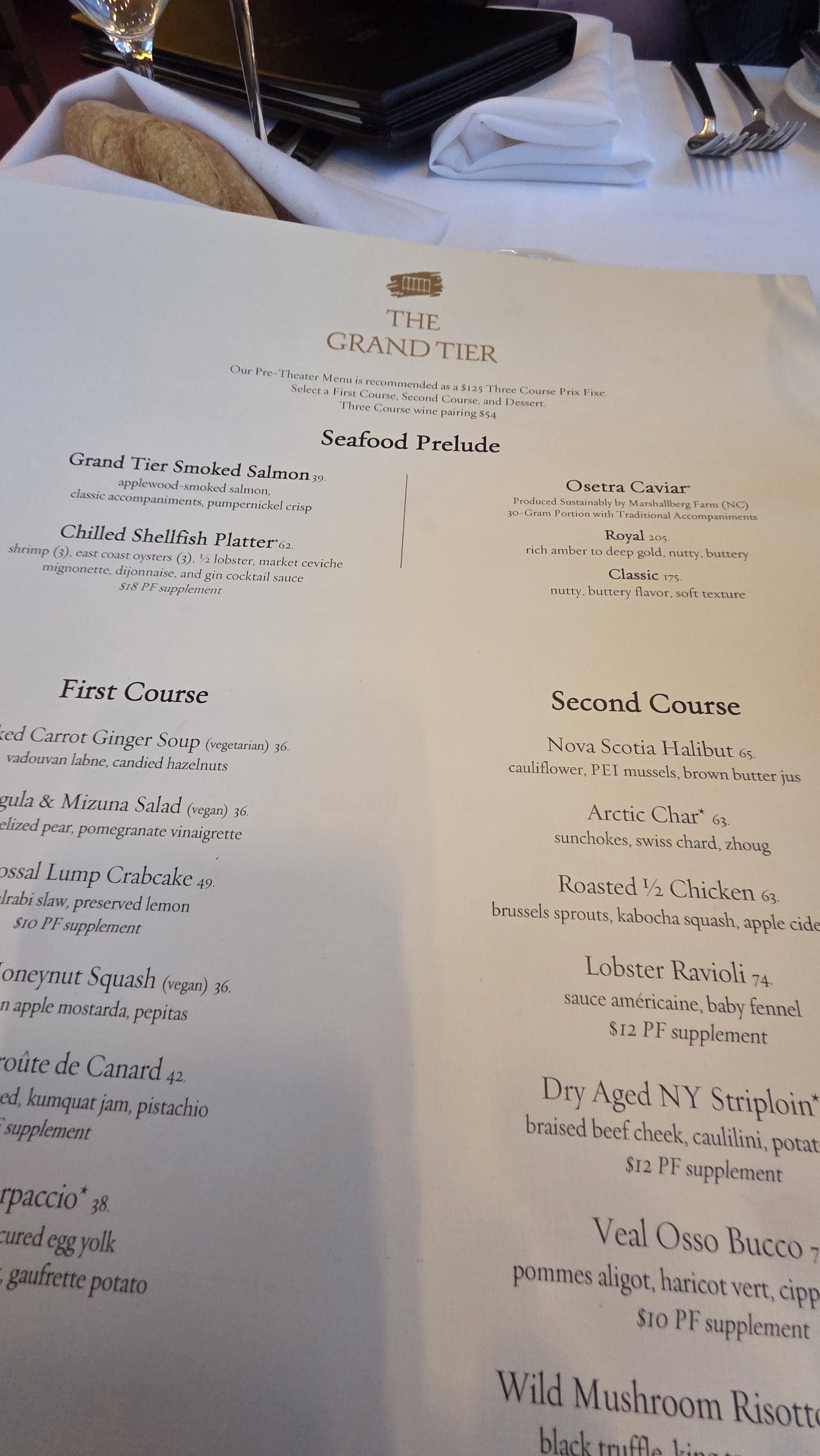 The Grand Tier pre-theater menu