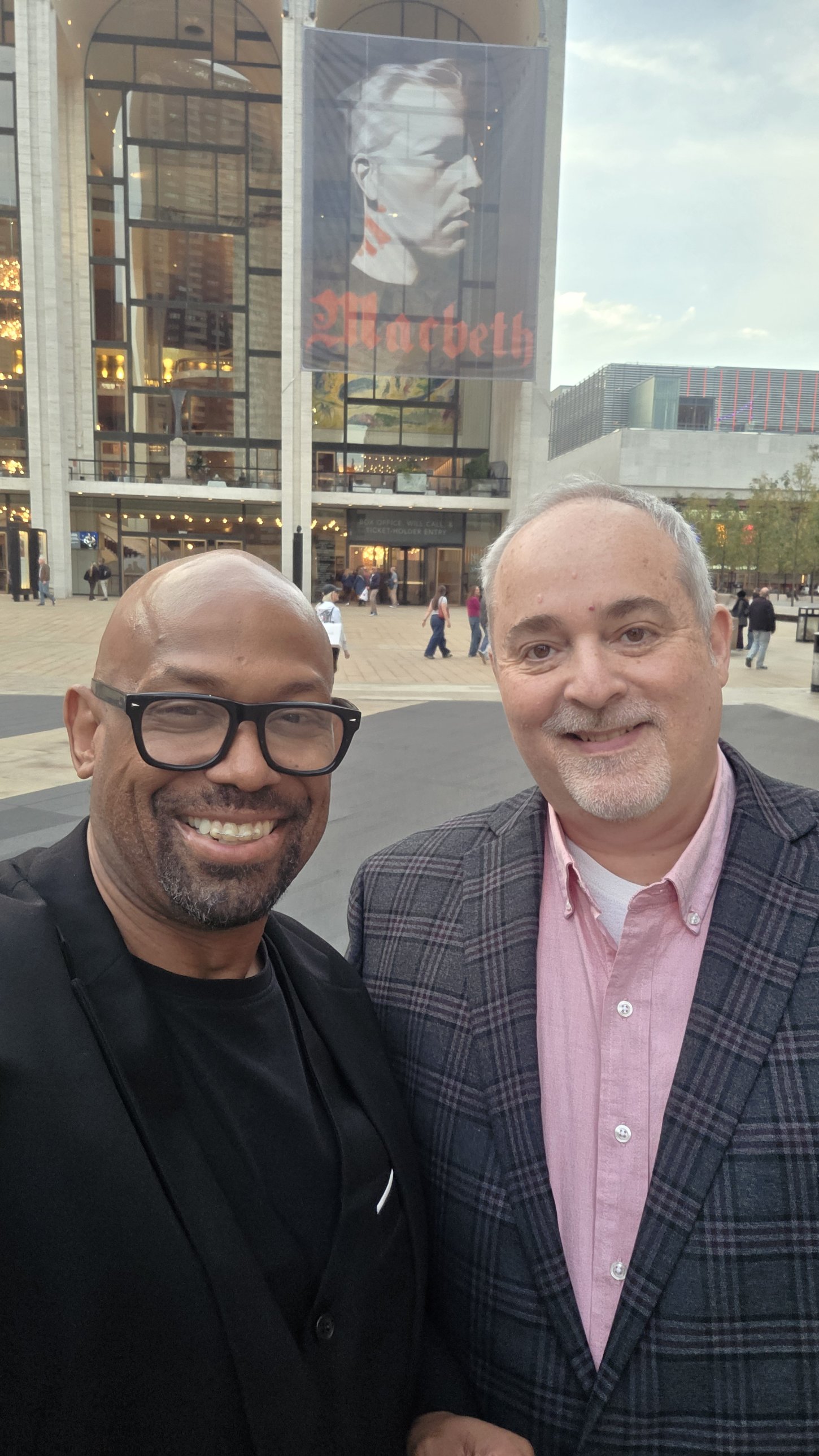 Corey Wesley and his best friend outside the Metropolitan Opera House at Lincoln Center