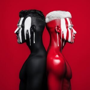 Split Perception by Harlem artist Corey Wesley, one face divided into two truths