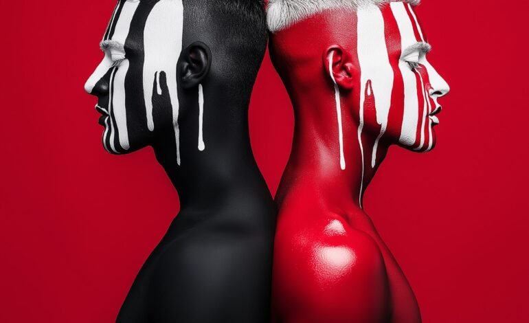 Split Perception by Harlem artist Corey Wesley, one face divided into two truths